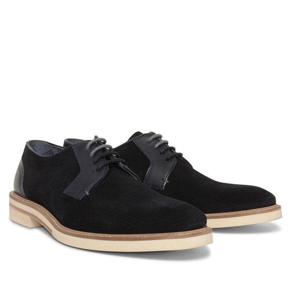 TED BAKER Men's Navy Suede Leather SIABLO Perforated Lace-up Oxford Derby Shoes
